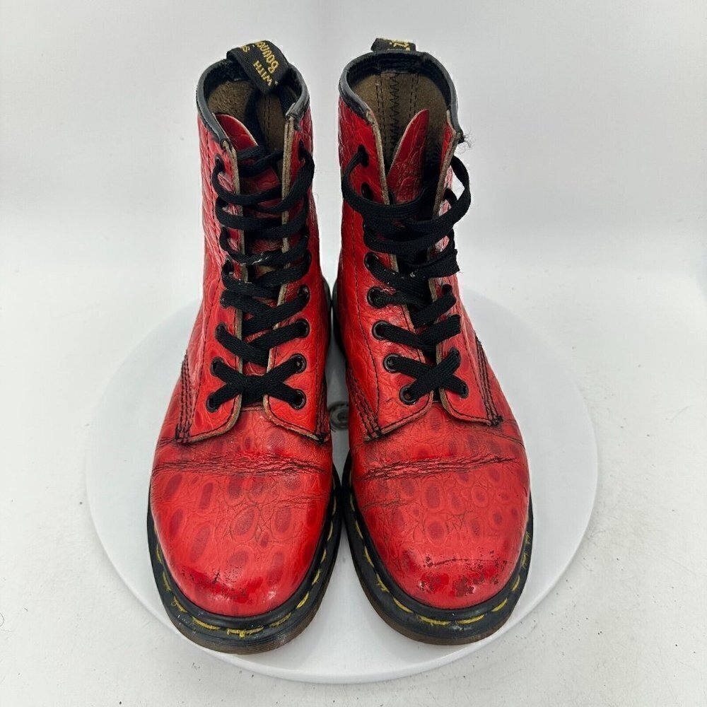 Dr Martens Women Size 5 Croco Red Snake Patent Leather 8 Eye Combat Boot - Picture 3 of 13